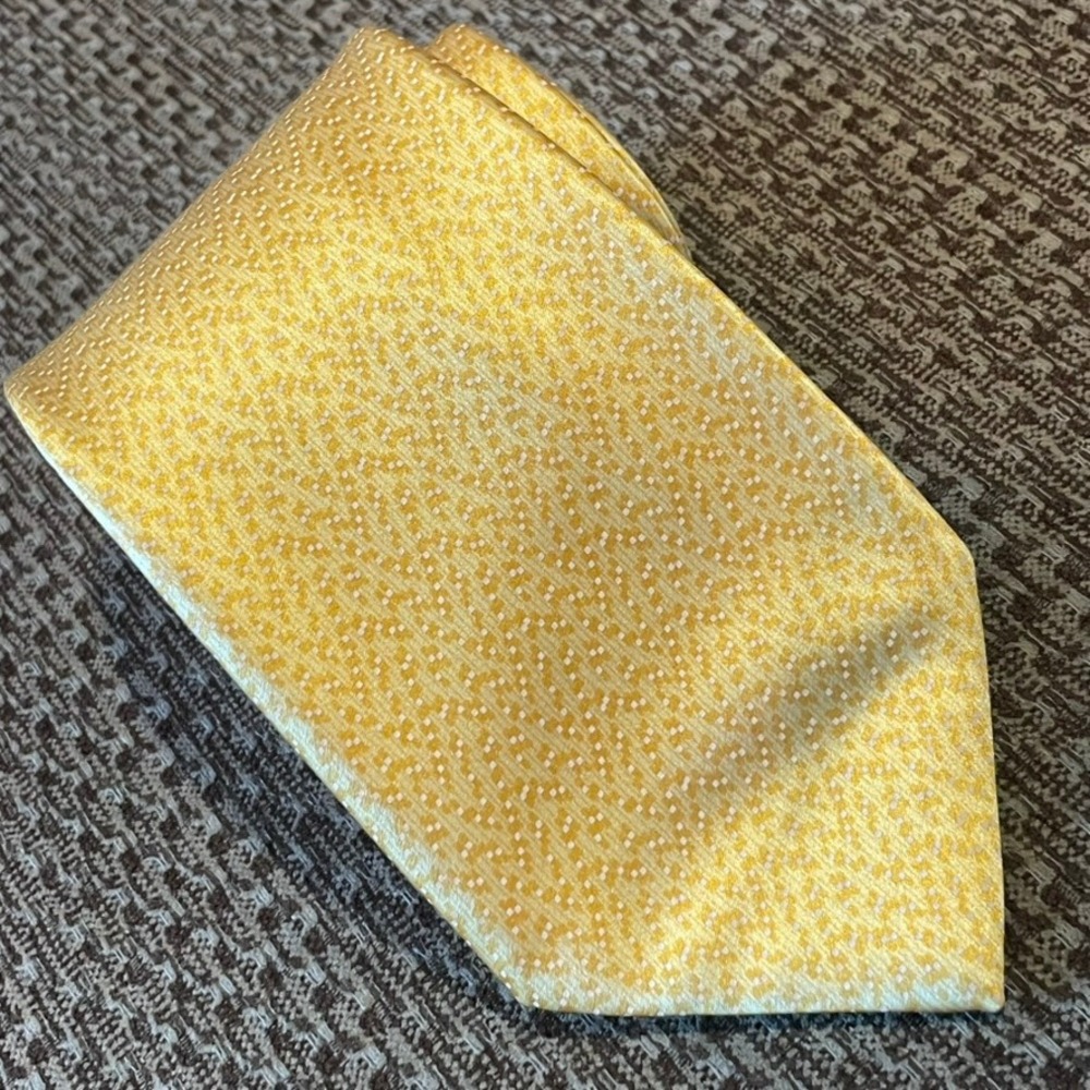 Brioni Necktie Mens Yellow‎ Handmade Silk Geometric Italy Luxury Wedding Formal